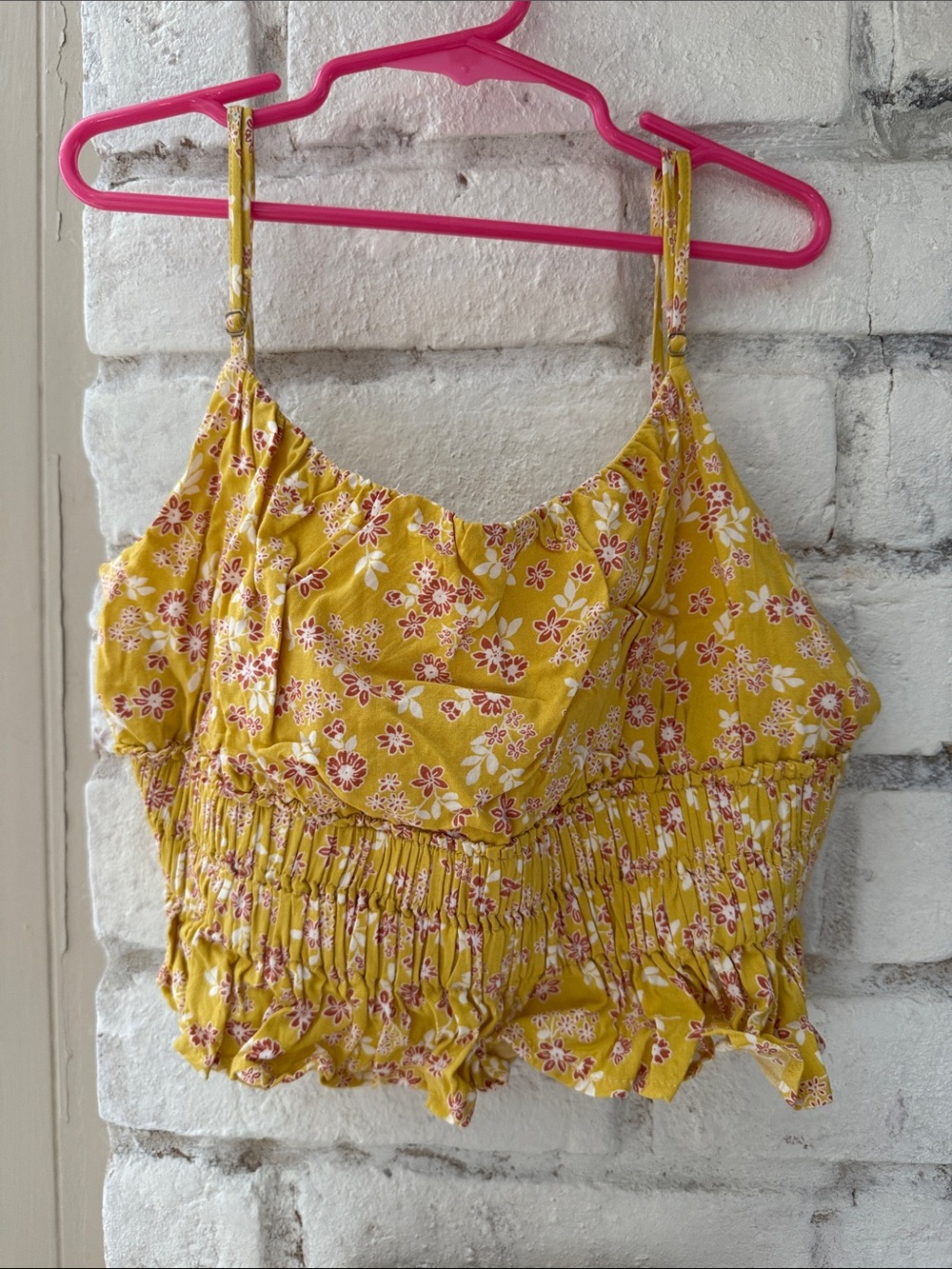 Cotton Candy Yellow Floral Smocked Crop Cami